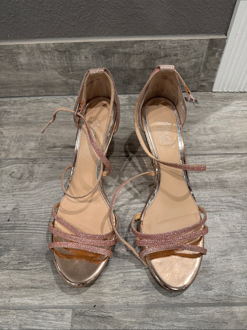 Badgley Mischka Rose Gold Glitter Strappy Heels